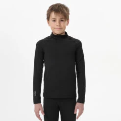 WEDZE Kids' Ski Base Layer Top - BL 500 Black -WEDZE SHOP kids ski base layer top bl 500 black 4