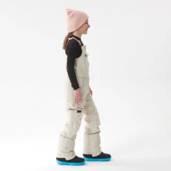Kids' Snowboard Bib Pants - BIB 500 Beige -WEDZE SHOP kids snowboard bib pants bib 500 beige 2