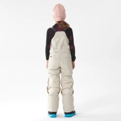 Kids' Snowboard Bib Pants - BIB 500 Beige -WEDZE SHOP kids snowboard bib pants bib 500 beige 3