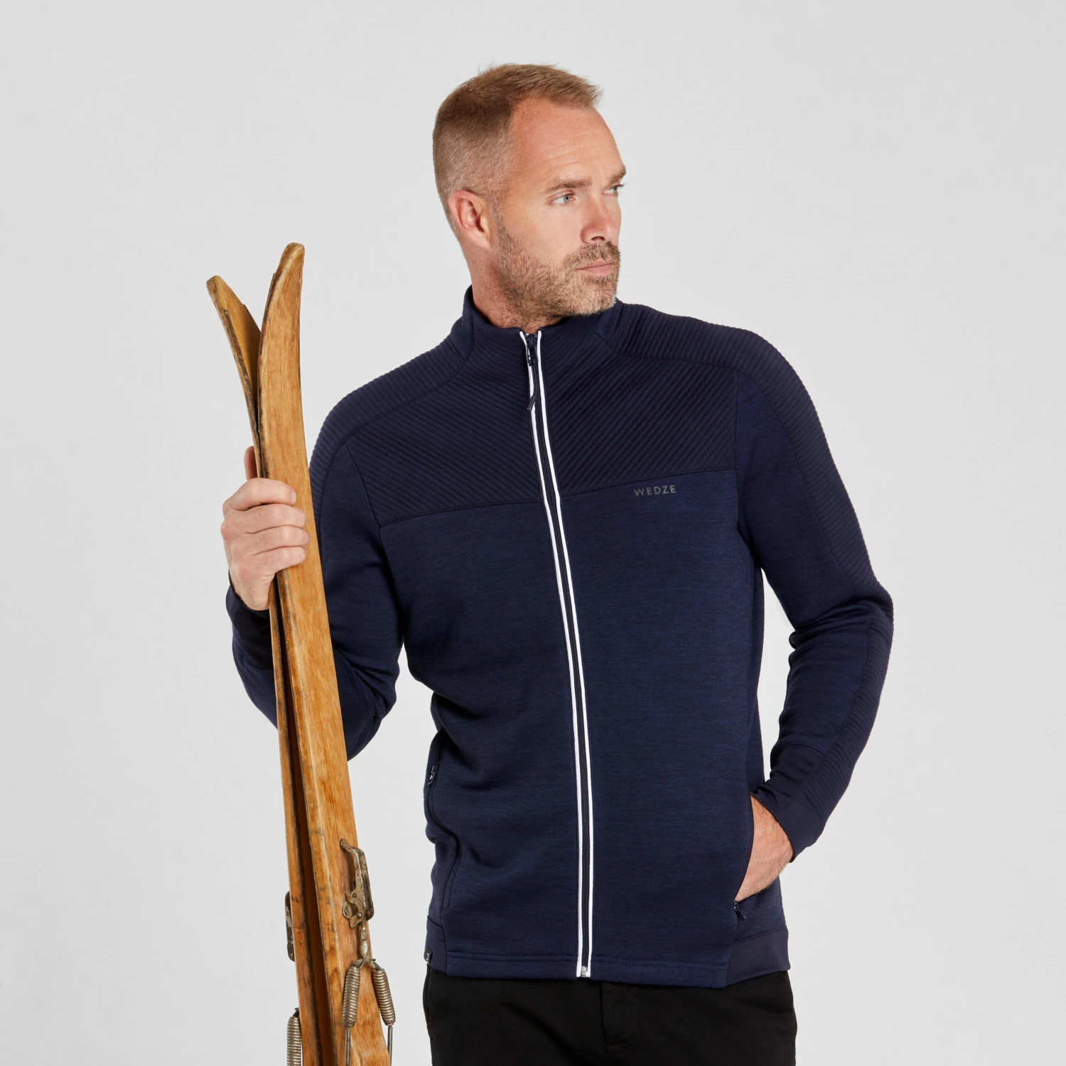 WEDZE Men's Downhill Ski Fleece Jacket Liner - Warm 500 Black 3 WEDZE Men's Downhill Ski Fleece Jacket Liner - Warm 500 Black - Image 3