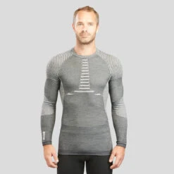 WEDZE Men’s Ski Base Layer Top - BL 980 Grey -WEDZE SHOP mens merino wool ski seamless base layer top 900 grey 4