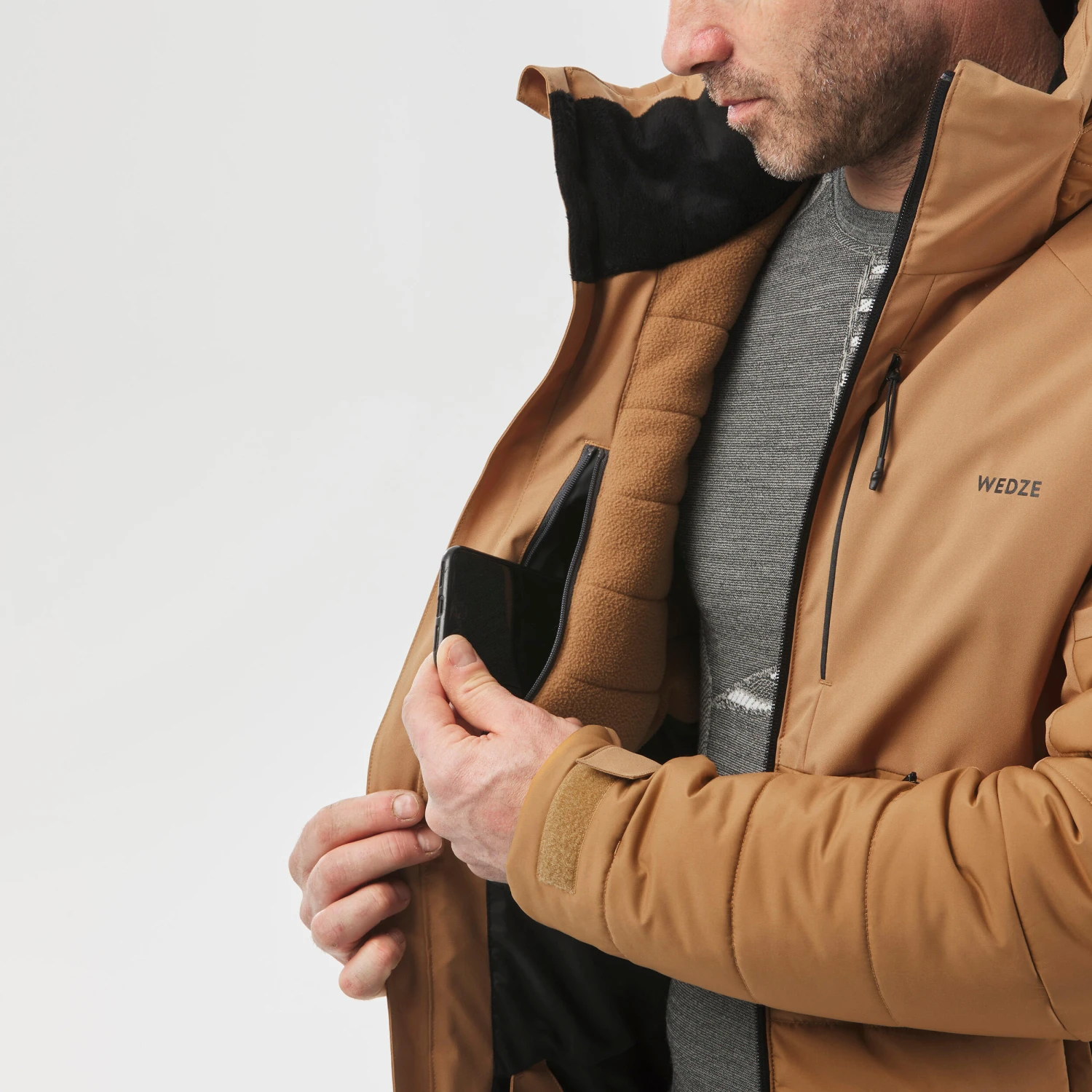 WEDZE Men’s Ski Mid-Length Jacket - Warm 100 Brown 10 WEDZE Men’s Ski Mid-Length Jacket - Warm 100 Brown - Image 10