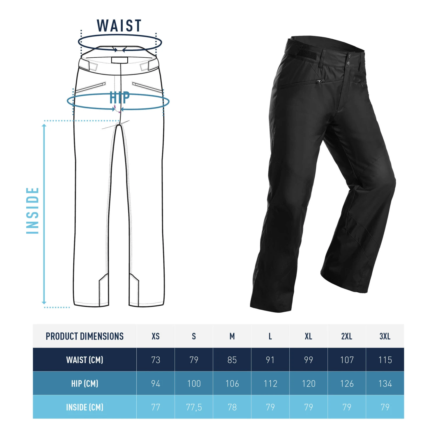 WEDZE Men's Ski Pants - 180 Black 7 WEDZE Men's Ski Pants - 180 Black - Image 7
