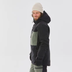 Men’s Snowboard Jacket - SNB 500 Black/Khaki -WEDZE SHOP mens snowboard jacket snb500 black khaki 2