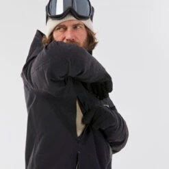 Men’s Snowboard Jacket - SNB 500 Black/Khaki -WEDZE SHOP mens snowboard jacket snb500 black khaki 6