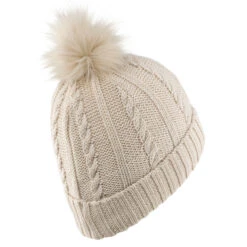 WEDZE Women's Cable-Knit Wool Hat With Pompom - Cream 9 WEDZE Women's Cable-Knit Wool Hat With Pompom - Cream -WEDZE SHOP women s cable knit wool hat with pompom cream 2