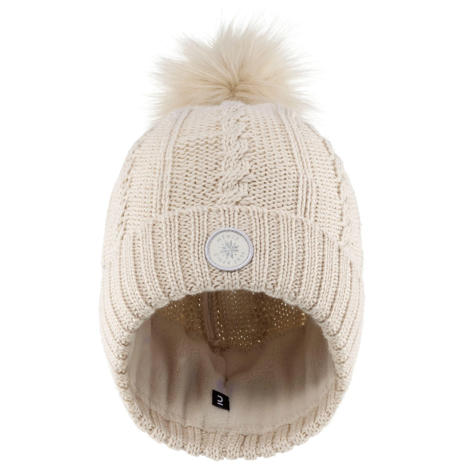 WEDZE Women's Cable-Knit Wool Hat With Pompom - Cream 5 WEDZE Women's Cable-Knit Wool Hat With Pompom - Cream - Image 5