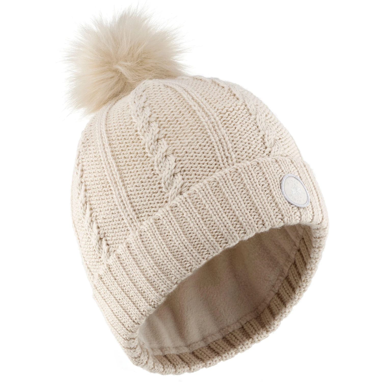WEDZE Women's Cable-Knit Wool Hat With Pompom - Cream 1 WEDZE Women's Cable-Knit Wool Hat With Pompom - Cream