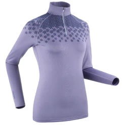 WEDZE Women's Ski Base Layer Top With Half-Zip - 500 Purple