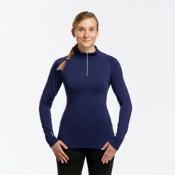 WEDZE Women’s Ski Base Layer Top - BL 500 Blue -WEDZE SHOP women s ski base layer top with half zipper bl 500 blue 6