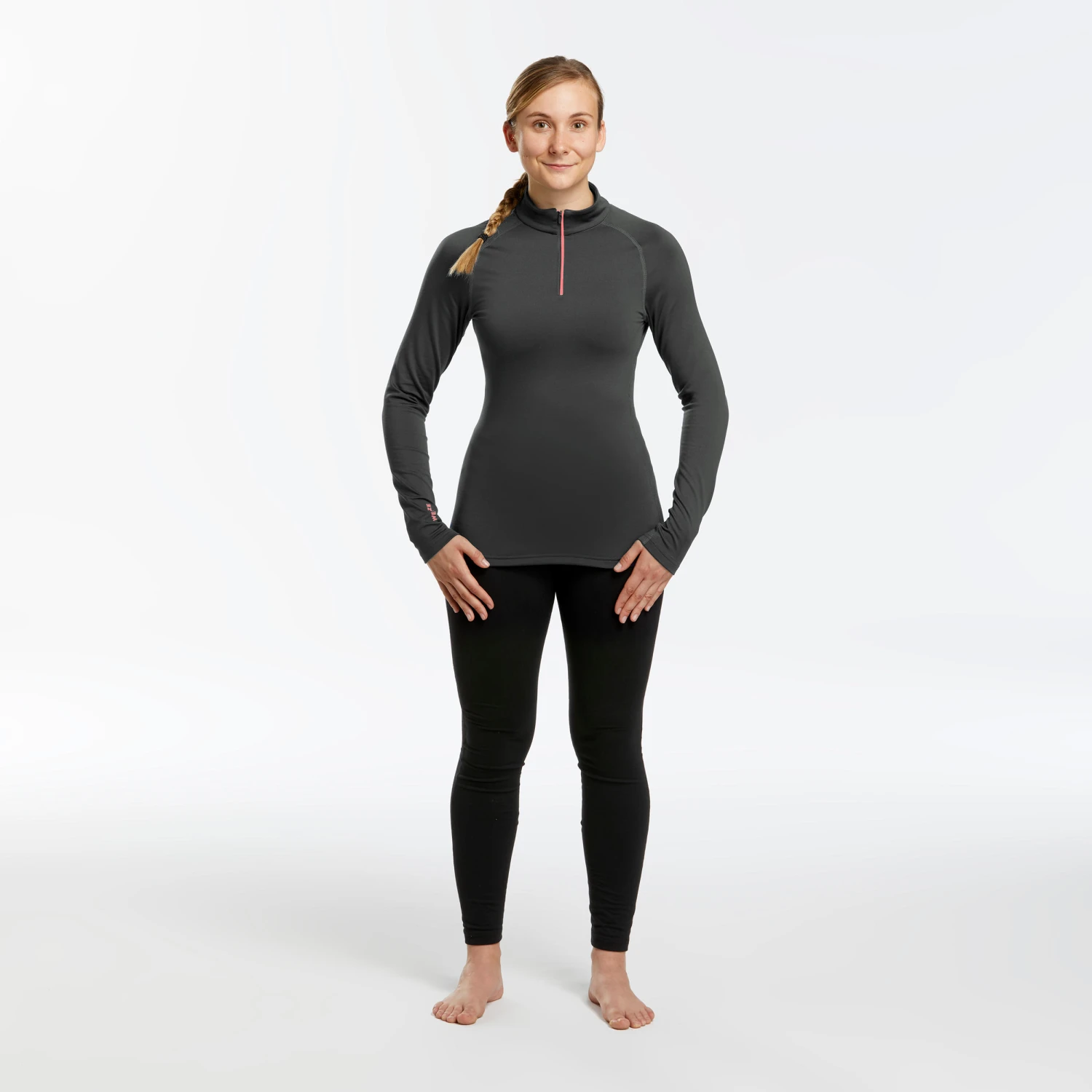 WEDZE Women's Ski Base Layer Top With Half-Zipper - BL 500 Grey 2 WEDZE Women's Ski Base Layer Top With Half-Zipper - BL 500 Grey - Image 2