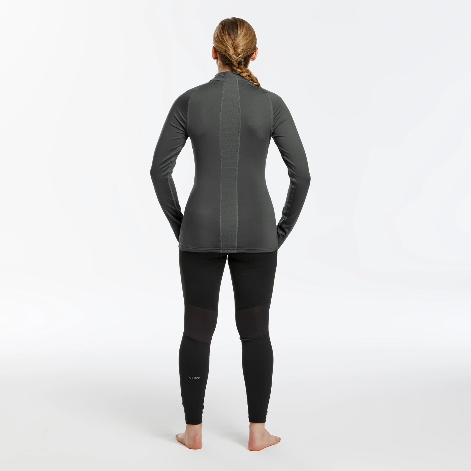 WEDZE Women's Ski Base Layer Top With Half-Zipper - BL 500 Grey 3 WEDZE Women's Ski Base Layer Top With Half-Zipper - BL 500 Grey - Image 3