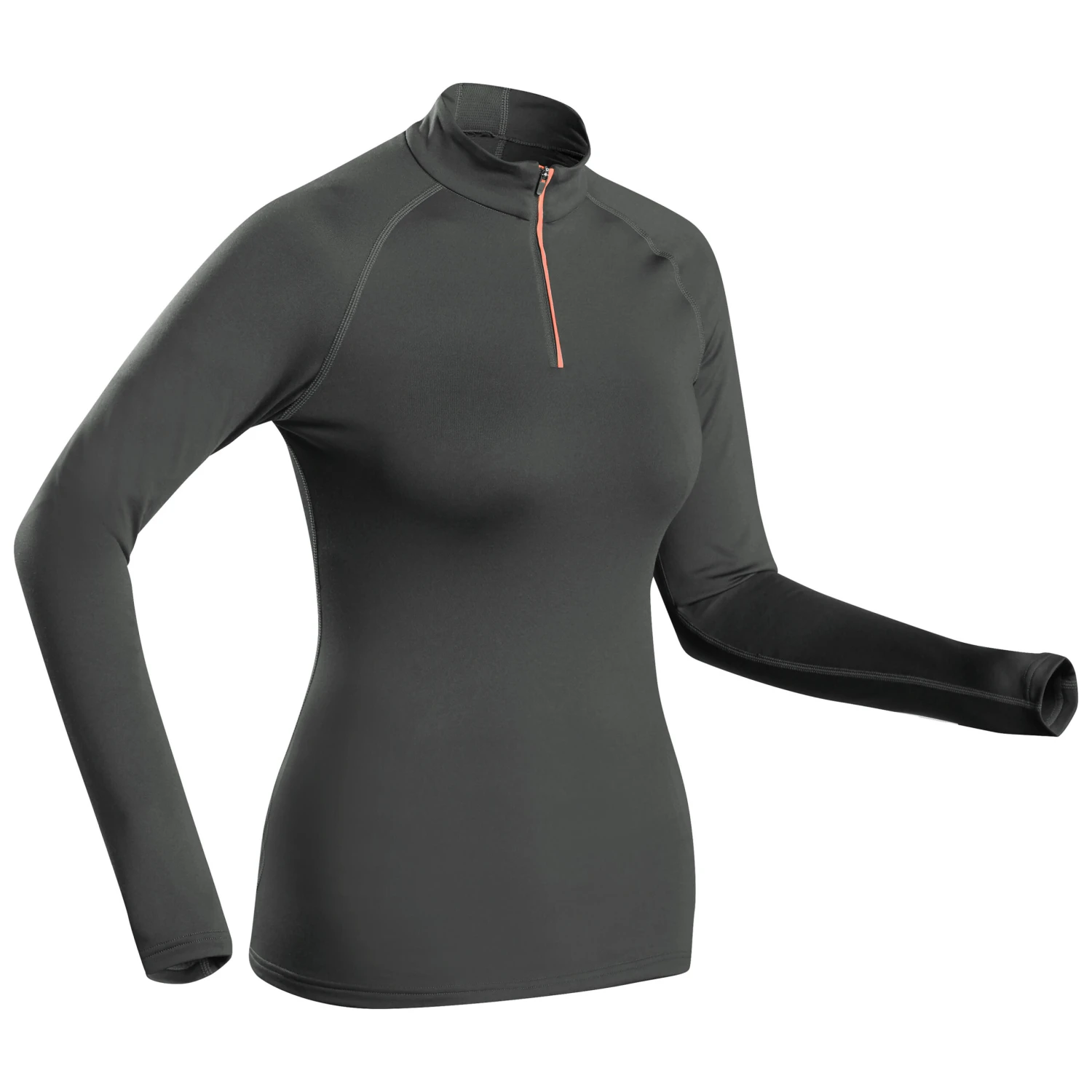 WEDZE Women's Ski Base Layer Top With Half-Zipper - BL 500 Grey 1 WEDZE Women's Ski Base Layer Top With Half-Zipper - BL 500 Grey