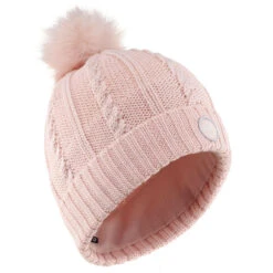 WEDZE Women's Ski Cable-Knit Faux-Fur Wool Hat - Pink