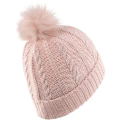 WEDZE Women's Ski Cable-Knit Faux-Fur Wool Hat - Pink -WEDZE SHOP women s ski cable knit faux fur wool hat pink 5