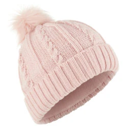 WEDZE Women's Ski Cable-Knit Faux-Fur Wool Hat - Pink -WEDZE SHOP women s ski cable knit faux fur wool hat pink 6