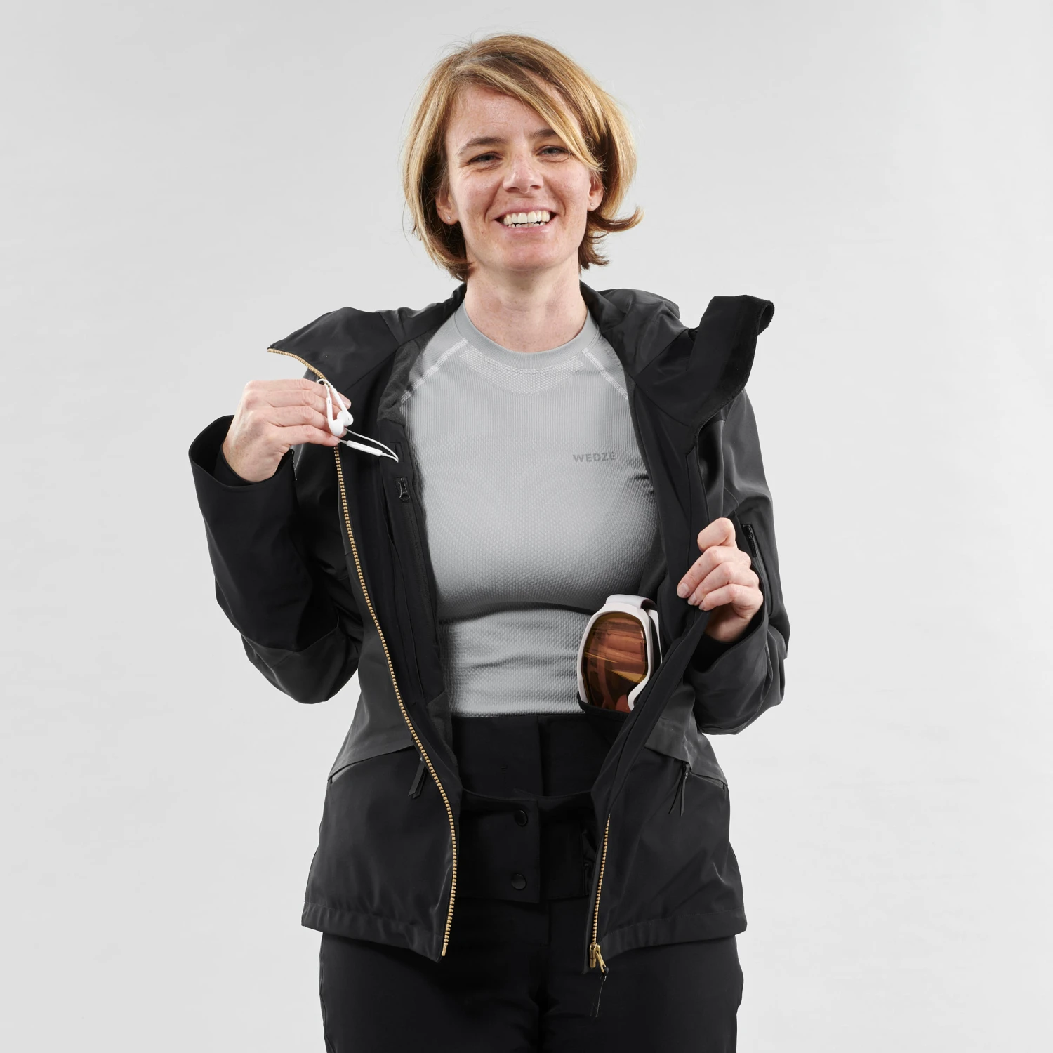 WEDZE Women's Ski Jacket & Midlayer - 980 Black 15 WEDZE Women's Ski Jacket & Midlayer - 980 Black - Image 15