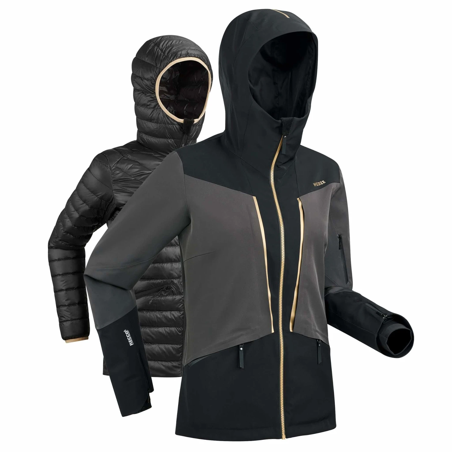 WEDZE Women's Ski Jacket & Midlayer - 980 Black 1 WEDZE Women's Ski Jacket & Midlayer - 980 Black