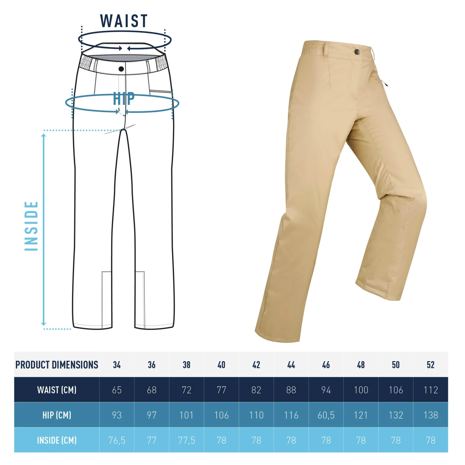 WEDZE Women’s Ski Pants - 100 Beige 9 WEDZE Women’s Ski Pants - 100 Beige - Image 9