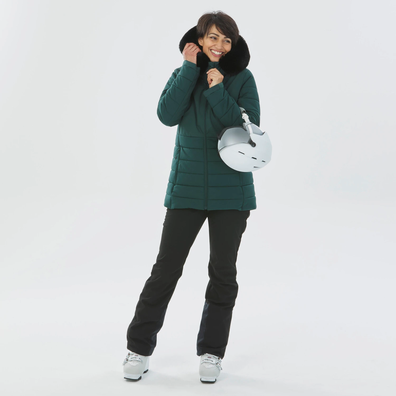 WEDZE Women’s Mid-Length Ski Jacket - Warm 100 Green 2 WEDZE Women’s Mid-Length Ski Jacket - Warm 100 Green - Image 2