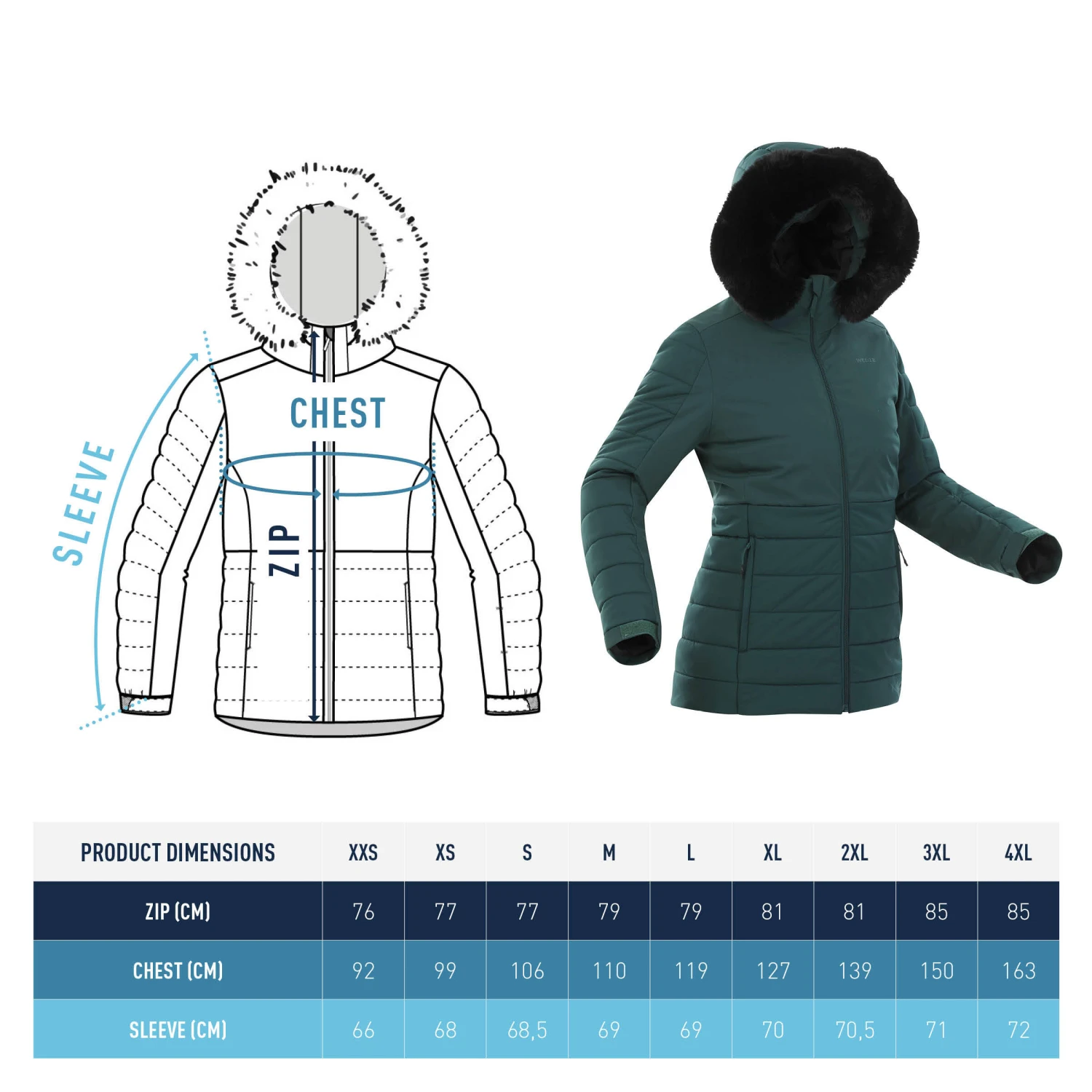 WEDZE Women’s Mid-Length Ski Jacket - Warm 100 Green 15 WEDZE Women’s Mid-Length Ski Jacket - Warm 100 Green - Image 15