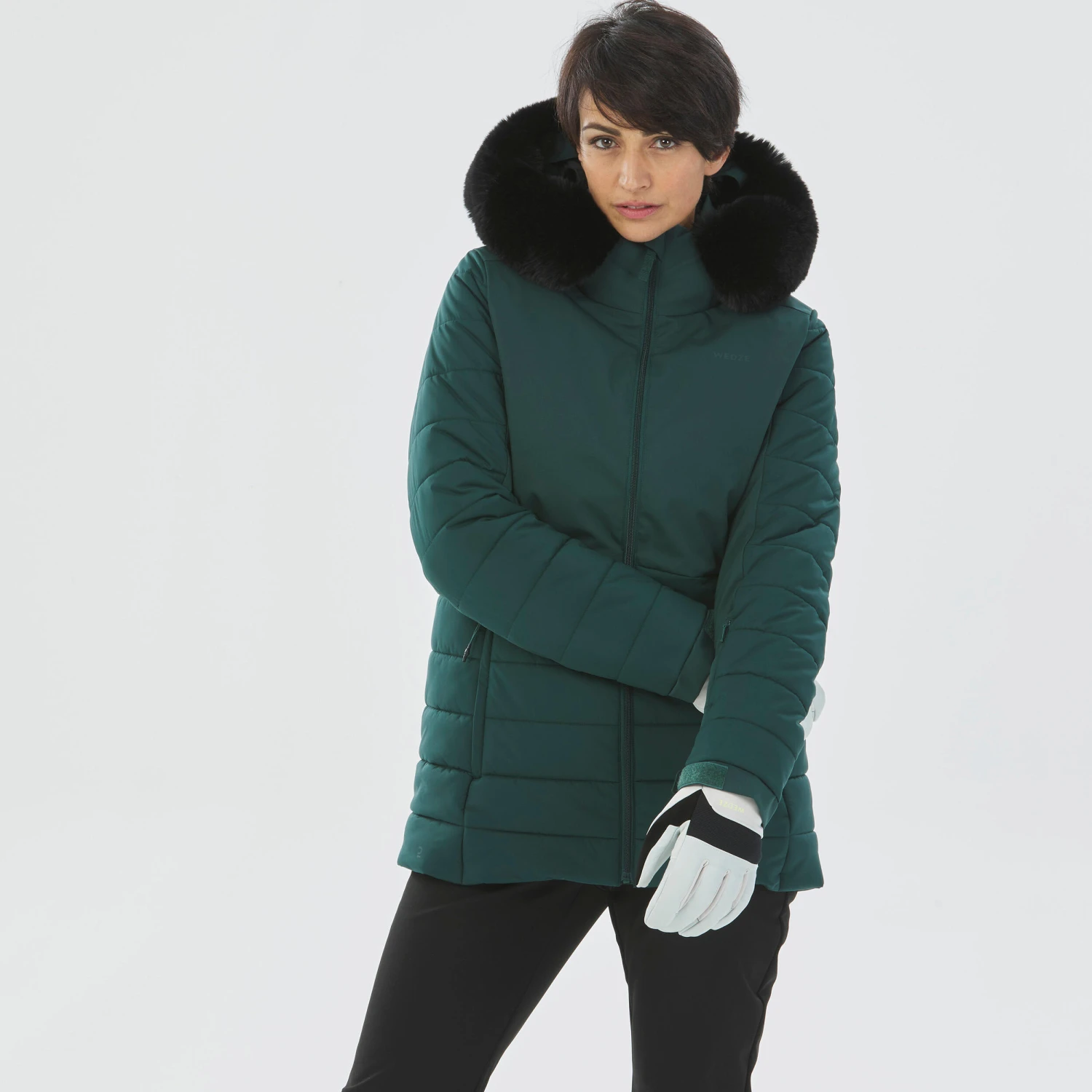 WEDZE Women’s Mid-Length Ski Jacket - Warm 100 Green 3 WEDZE Women’s Mid-Length Ski Jacket - Warm 100 Green - Image 3
