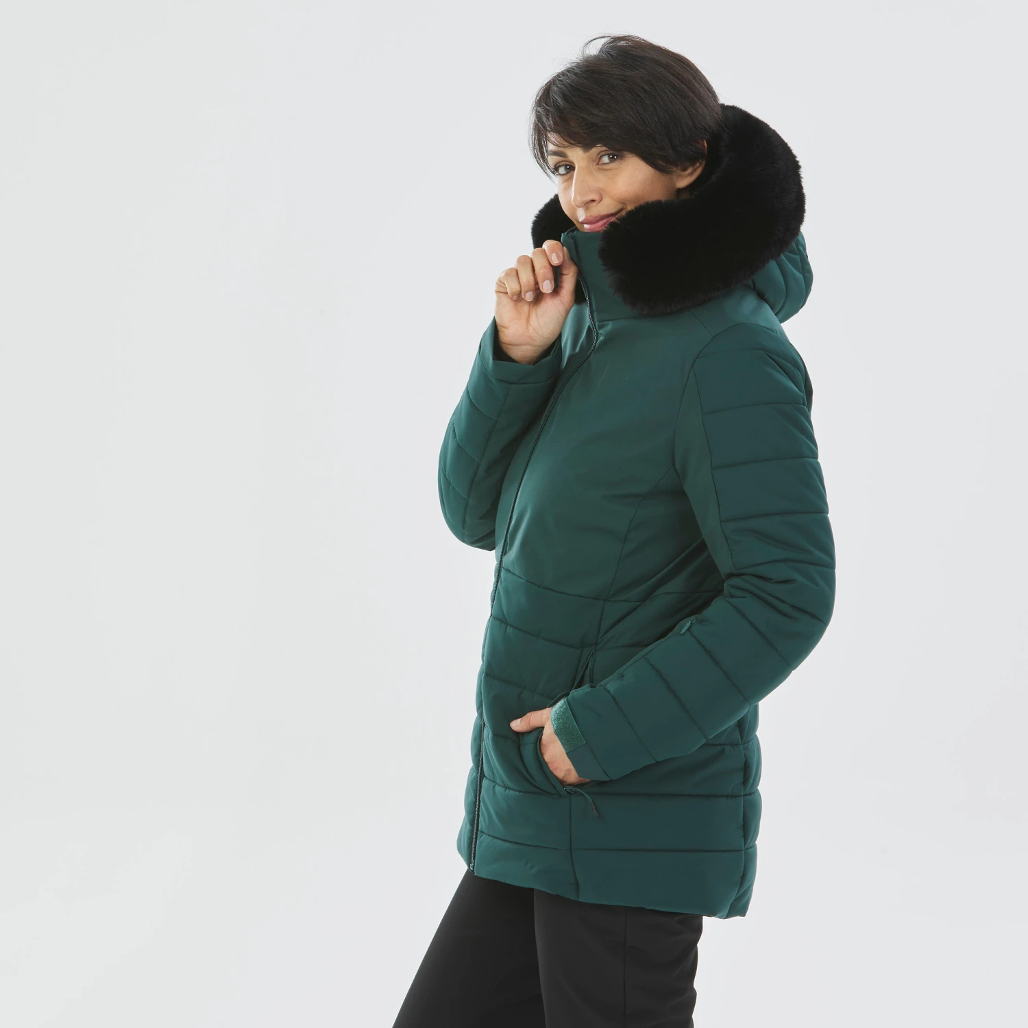 WEDZE Women’s Mid-Length Ski Jacket - Warm 100 Green 5 WEDZE Women’s Mid-Length Ski Jacket - Warm 100 Green - Image 5