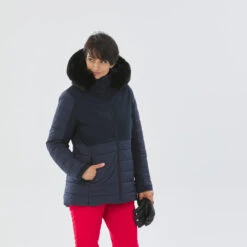 WEDZE Women’s Mid-Length Ski Jacket - Warm 100 Navy -WEDZE SHOP womens ski mid length jacket warm 100 navy 2
