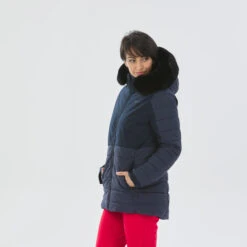 WEDZE Women’s Mid-Length Ski Jacket - Warm 100 Navy -WEDZE SHOP womens ski mid length jacket warm 100 navy 3